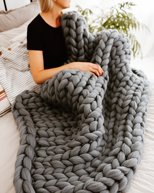 chunky knit blanket grey