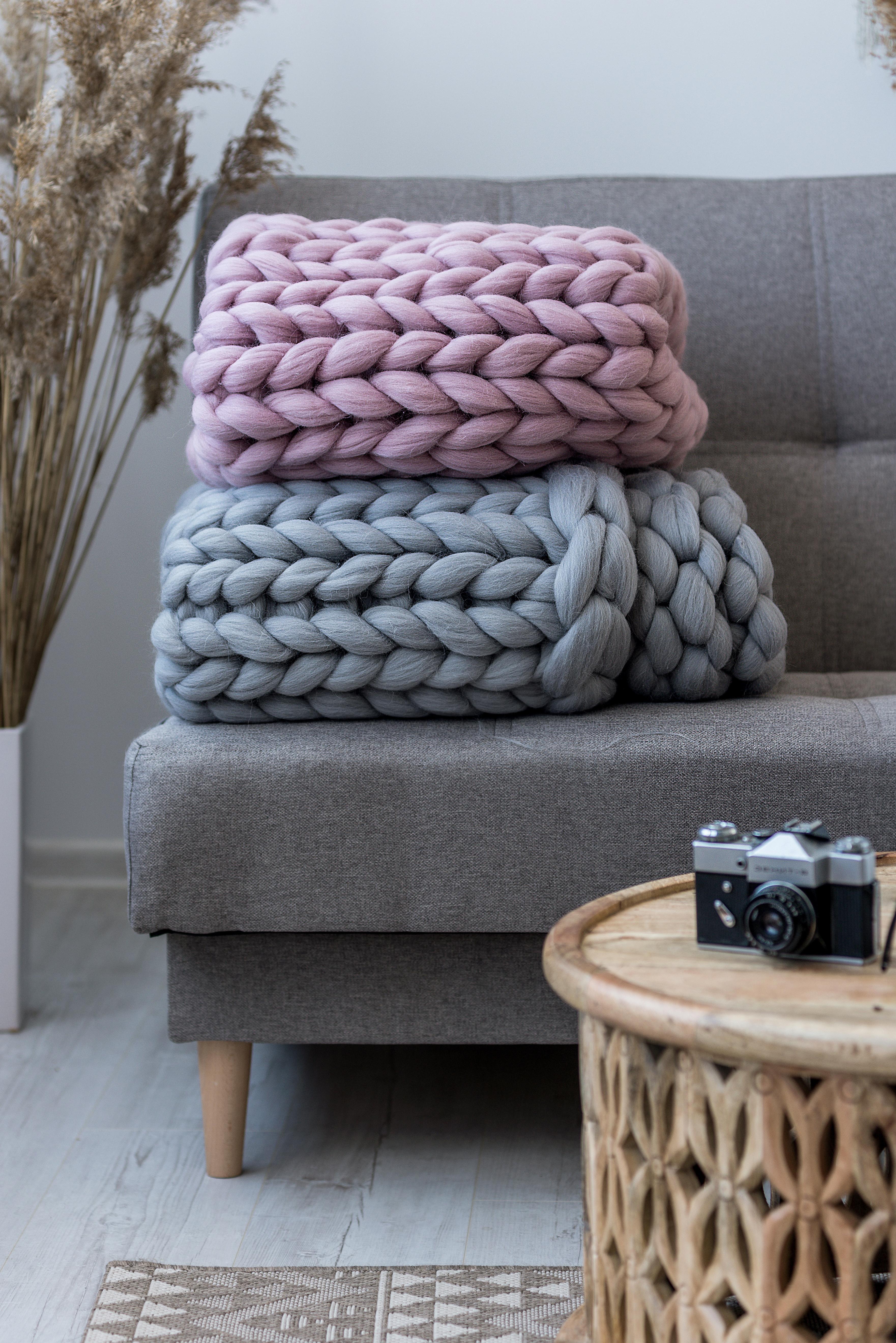 Grey chunky best sale knit blanket