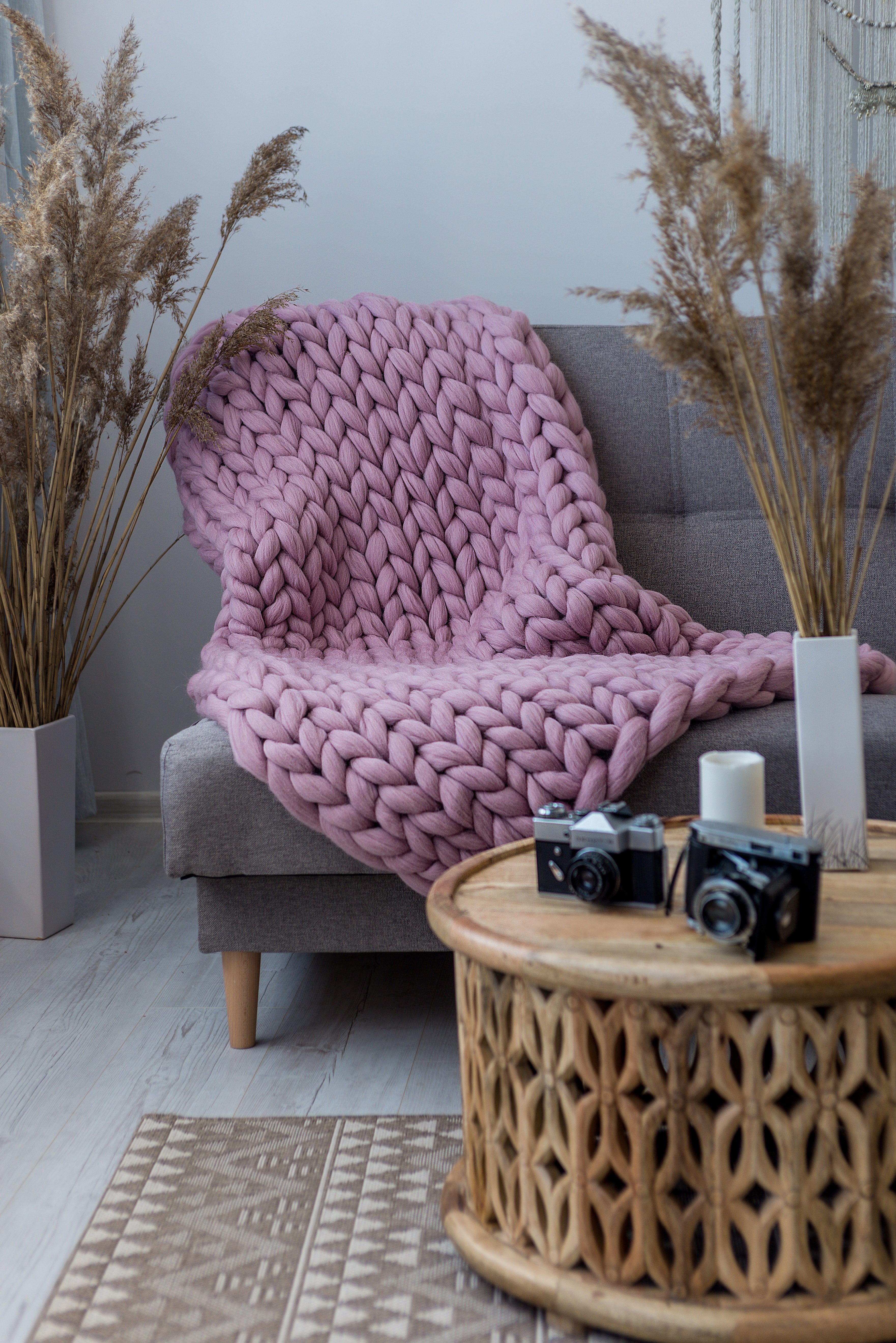 Peach chunky best sale knit blanket